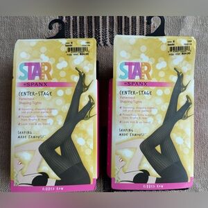 NEW Bundle of 2 Spanx Patterned Shaping Tights, Ribbed Row Black, Size E XL